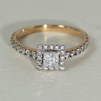 K18 ダイヤモンド0.3ct プリンセスカット ヘイロー リング