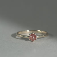 【1点物】K10 ナチュラルダイヤモンド レッド ヘキサゴンカット ミル リング