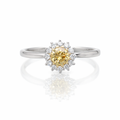 【1点物】PT900 K18 イエローダイヤモンド0.23ct ヘイロー リング