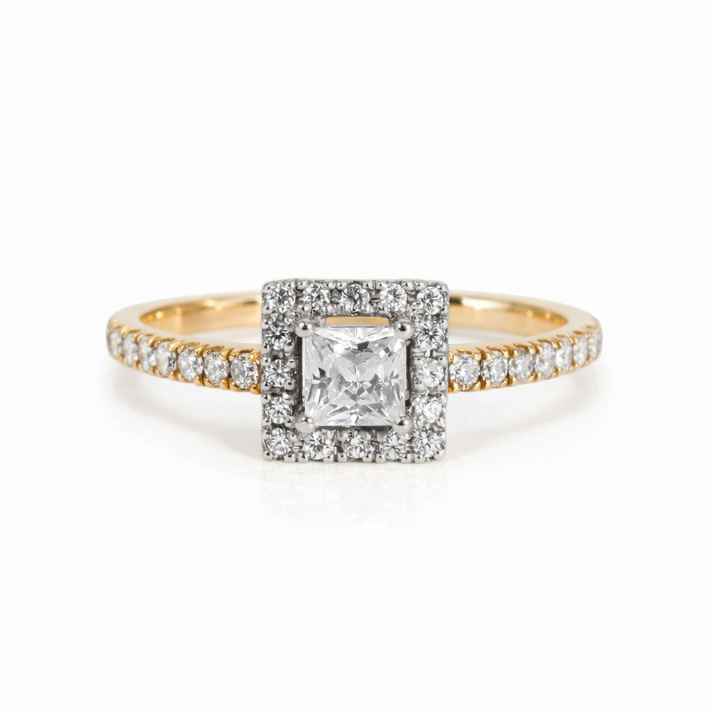 K18 ダイヤモンド0.3ct プリンセスカット ヘイロー リング