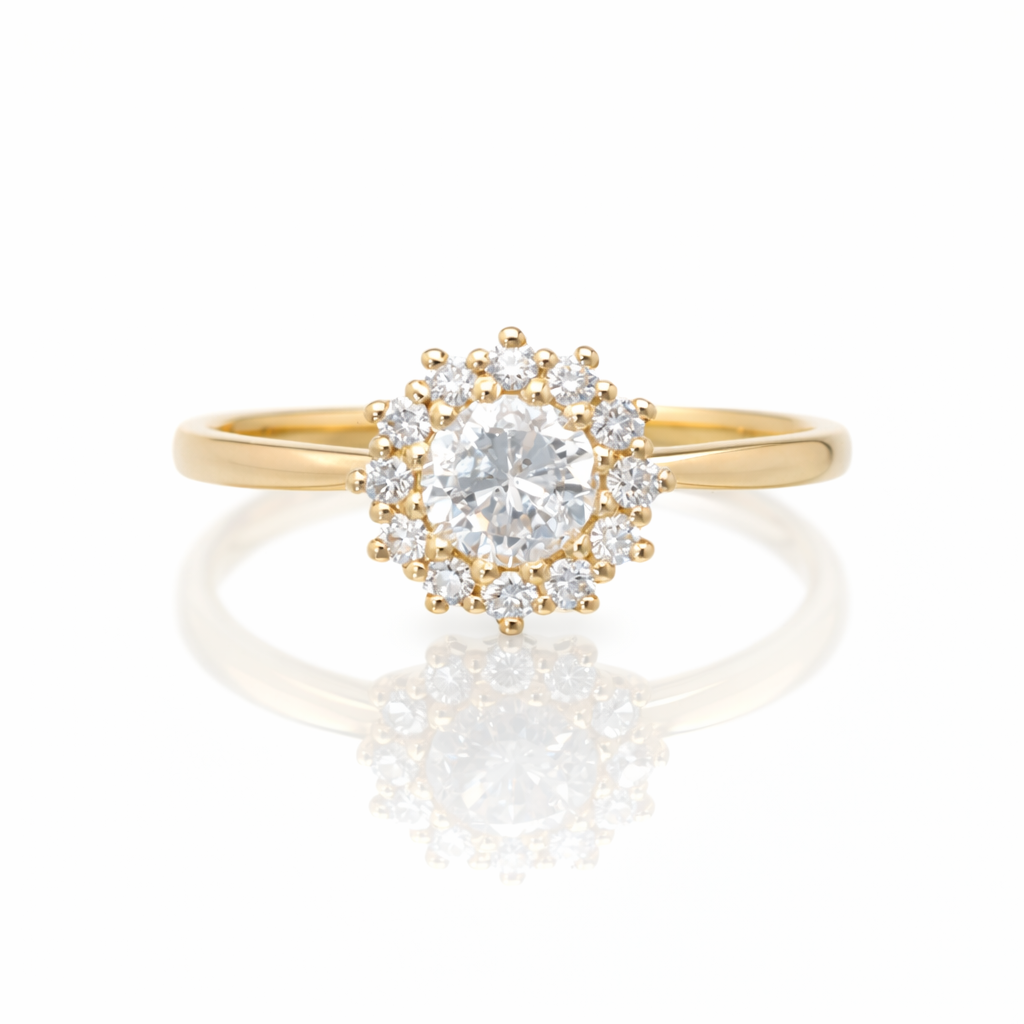 【1点物】K18 ダイヤモンド0.48ct ヘイロー リング