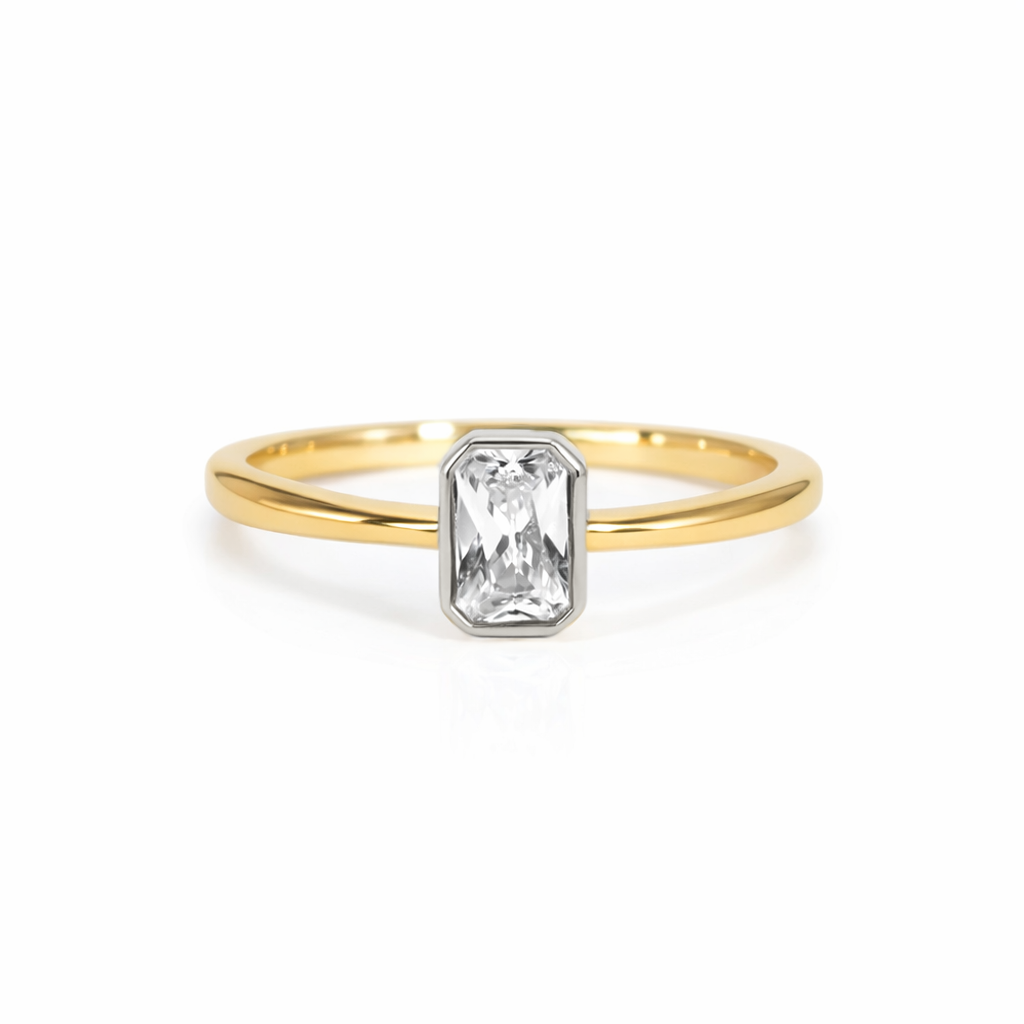 PT900 K18 ダイヤモンド0.5ct エメラルドカット 覆輪 リング