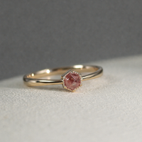 【1点物】K10 ナチュラルダイヤモンド レッド ヘキサゴンカット ミル リング