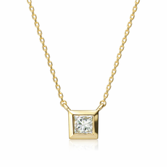 K10 ダイヤモンド 0.1ct プリンセスカット 覆輪 ネックレス