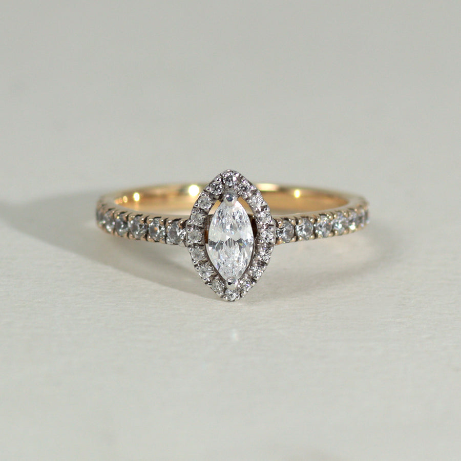 K18 ダイヤモンド0.3ct マーキスカット ヘイロー リング