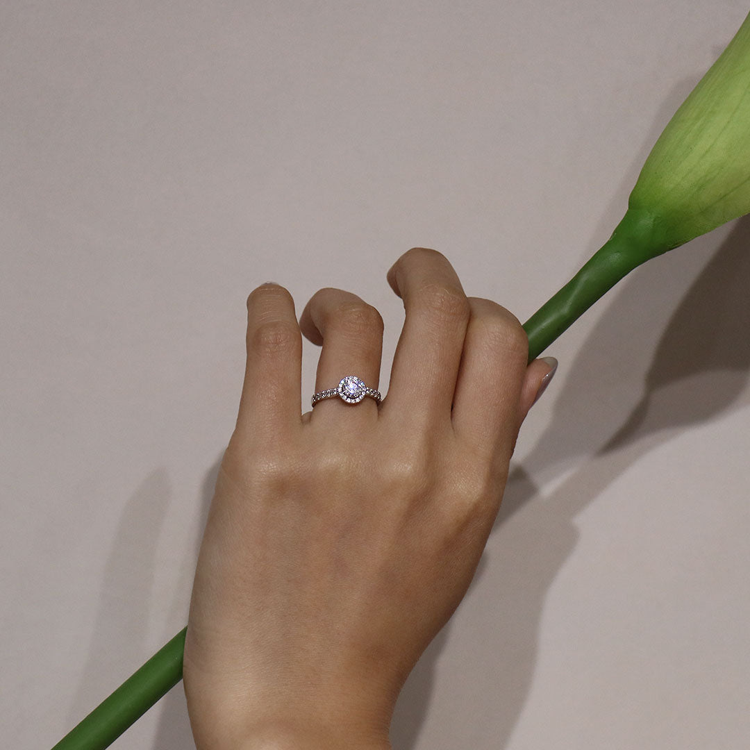 PT900 K18 ダイヤモンド 0.3ct ヘイローデザイン リング