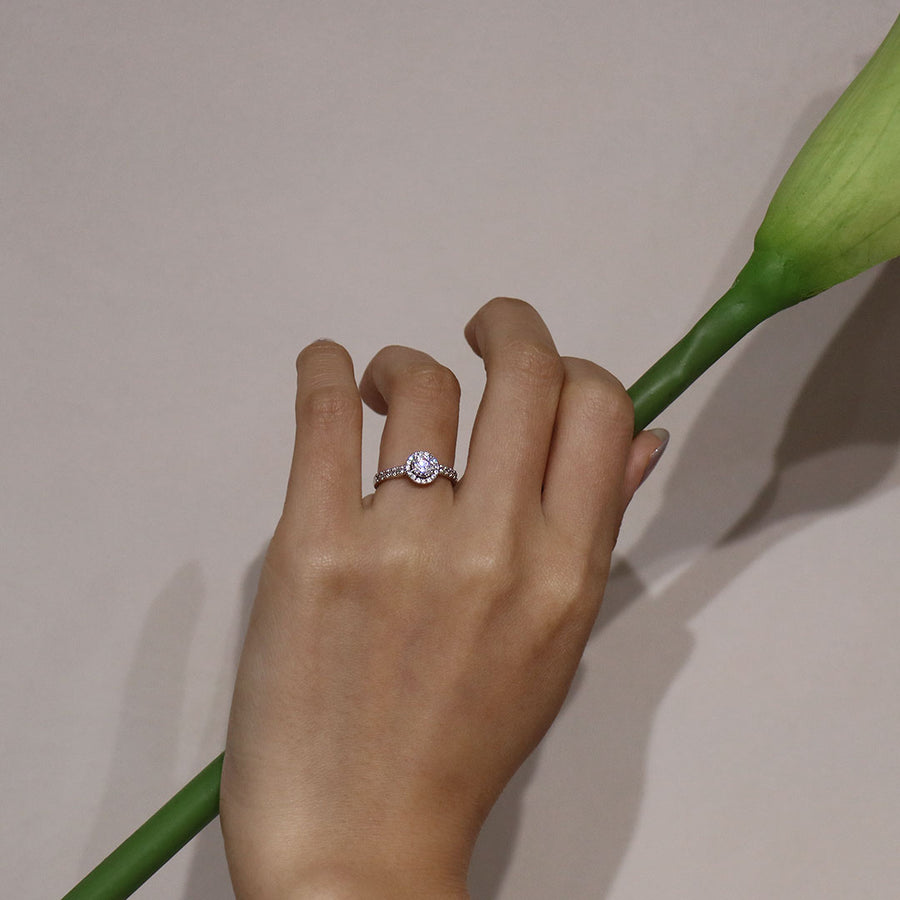 PT900 K18 ダイヤモンド 0.3ct ヘイローデザイン リング