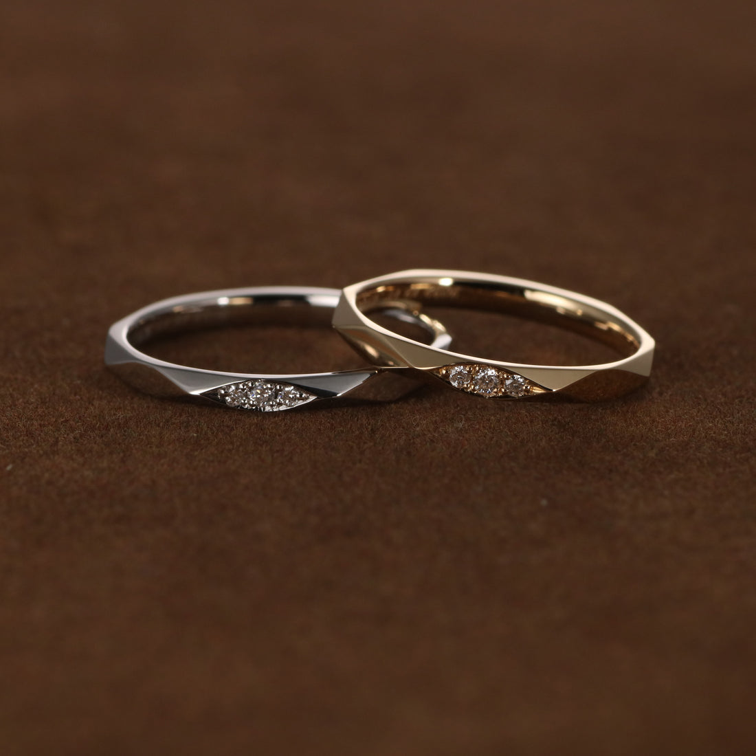 PT950 K18 プリズム 2.0mm ダイヤモンド 3石 リング