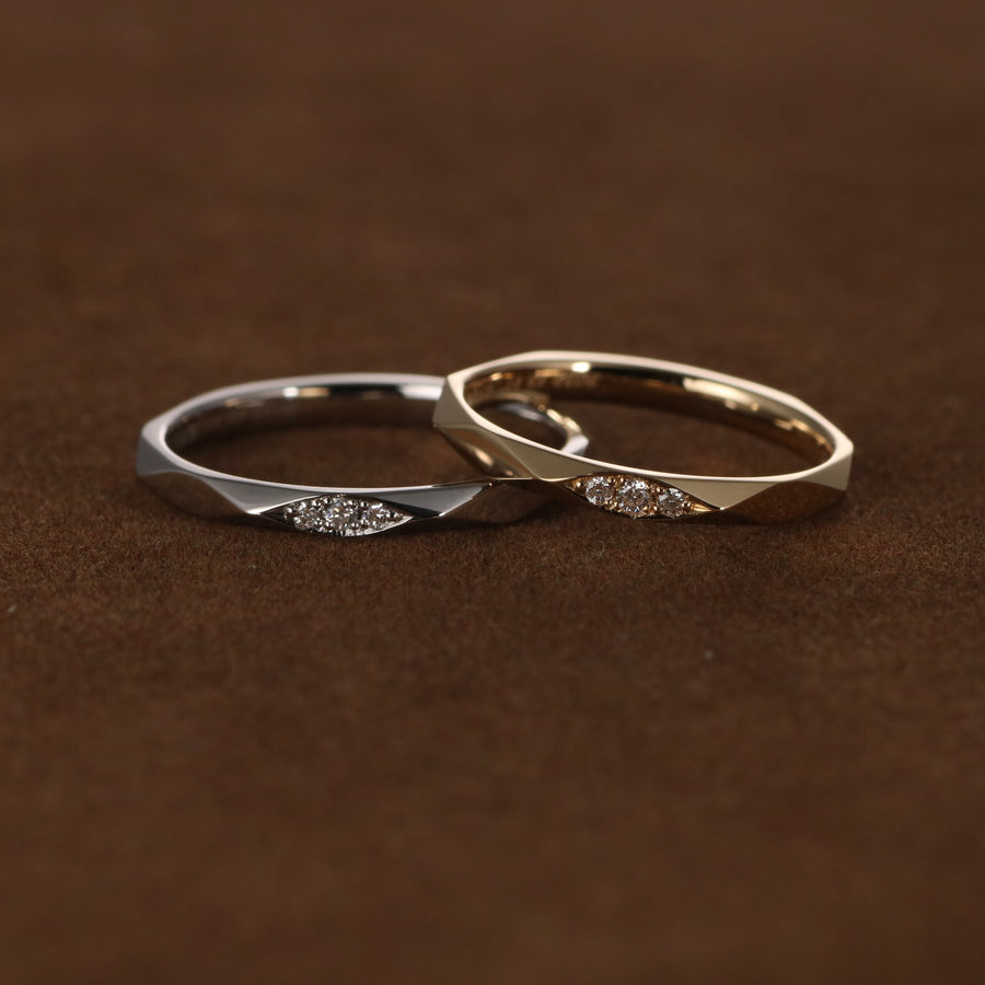 PT950 K18 プリズム 2.0mm ダイヤモンド 3石 リング