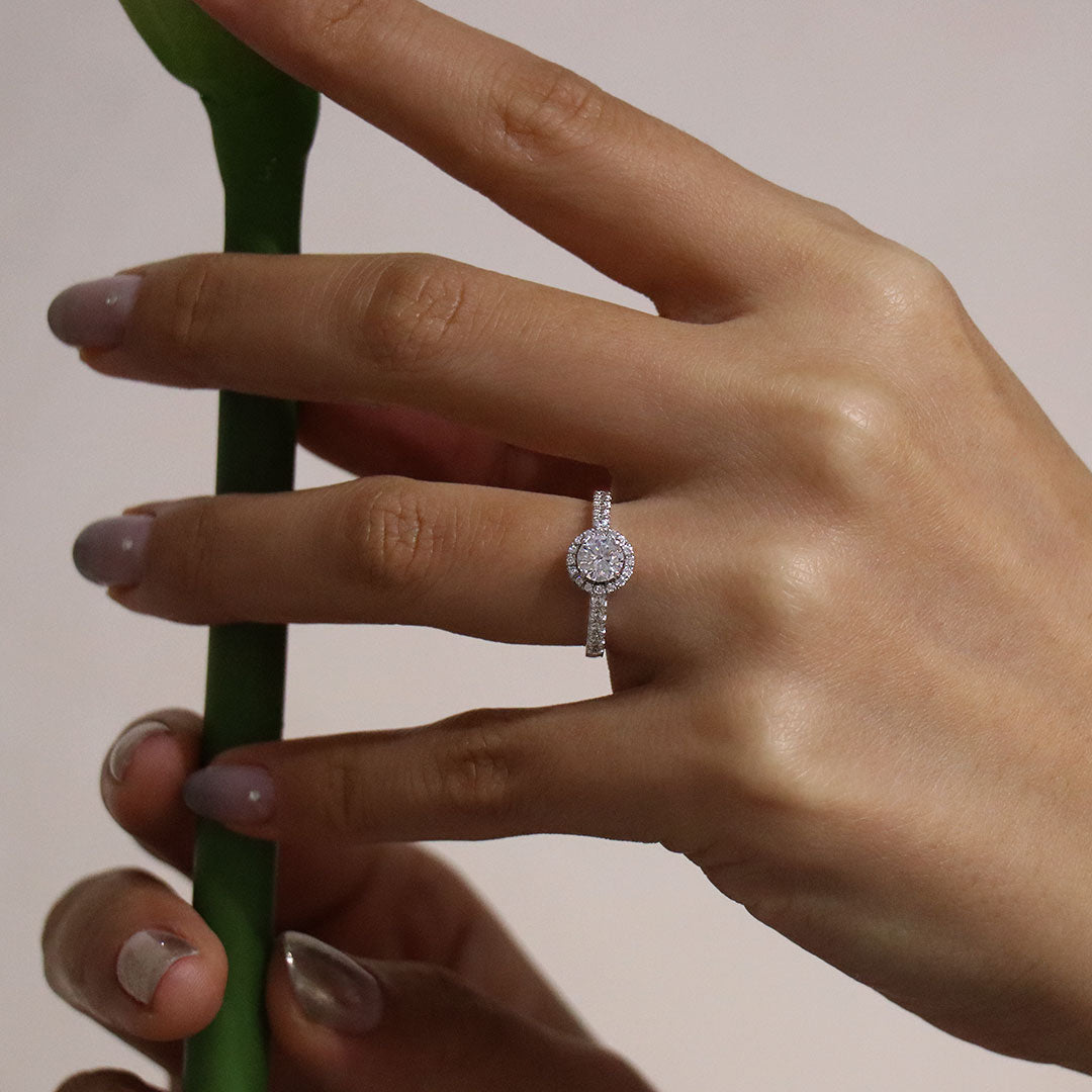 PT900 K18 ダイヤモンド 0.3ct ヘイローデザイン リング