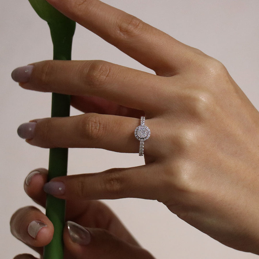 PT900 K18 ダイヤモンド 0.3ct ヘイローデザイン リング