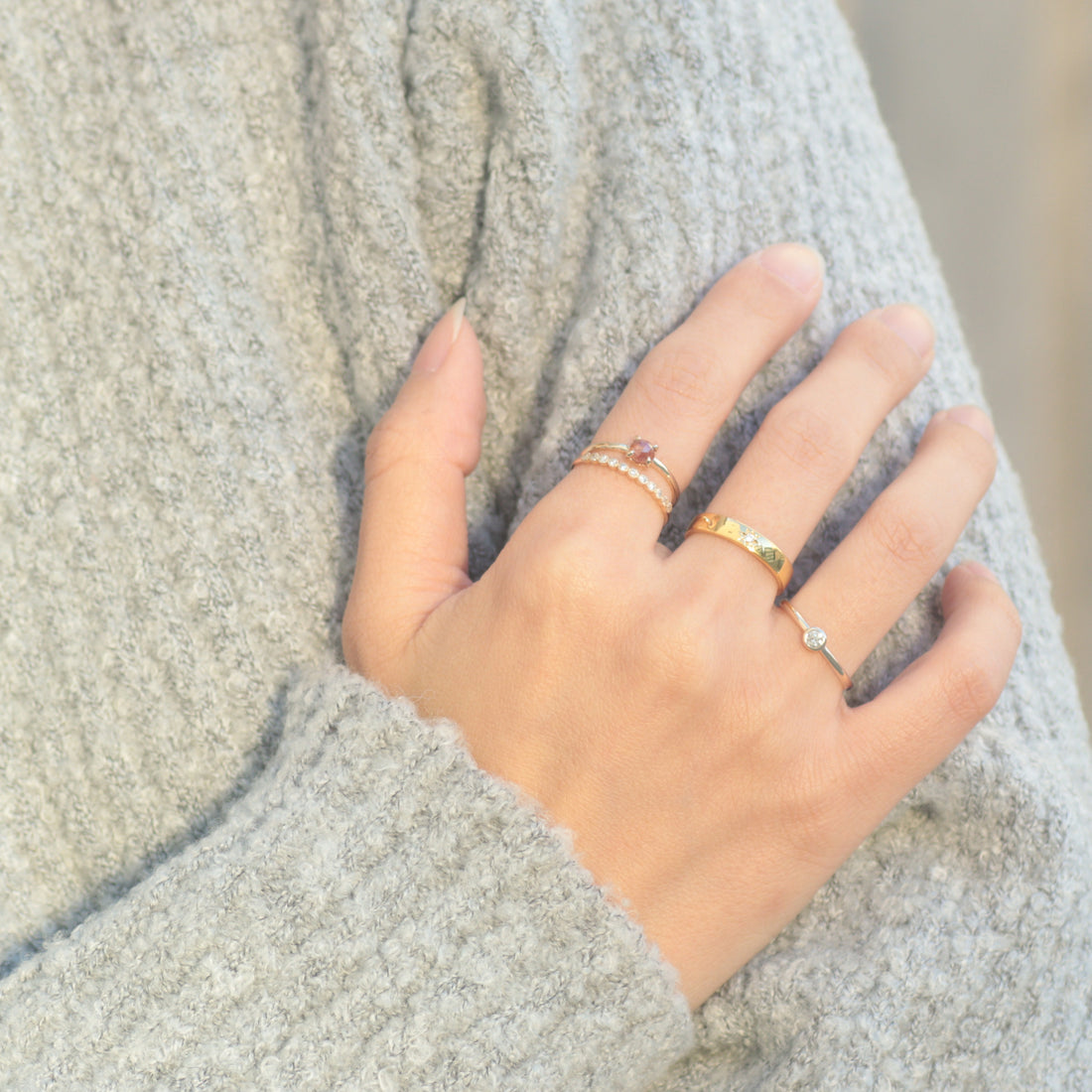 【1点物】K10 ナチュラルダイヤモンド レッド リング