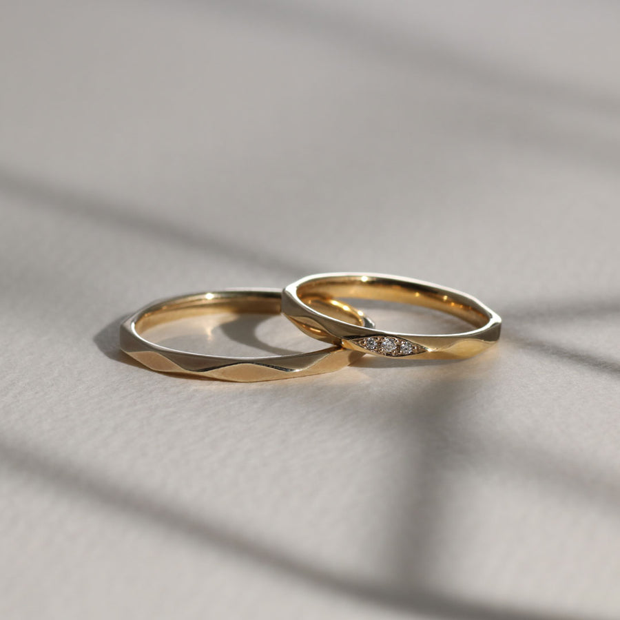 PT950 K18 プリズム 2.0mm ダイヤモンド 3石 リング