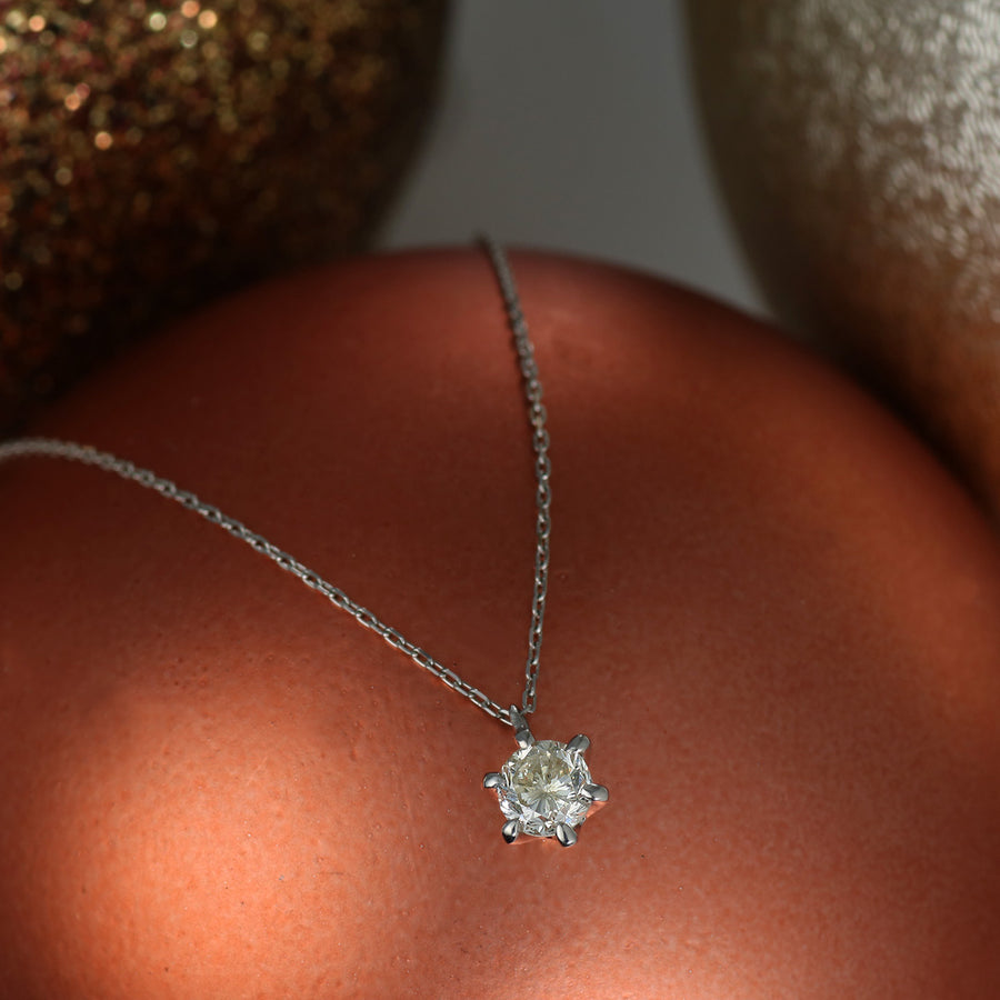 PT900 K18 ダイヤモンド 0.3ct 6本爪 シンプル ネックレス