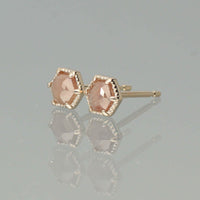 【1点物】K10 ナチュラルダイヤモンド ピンク ヘキサゴンカット ミル ピアス