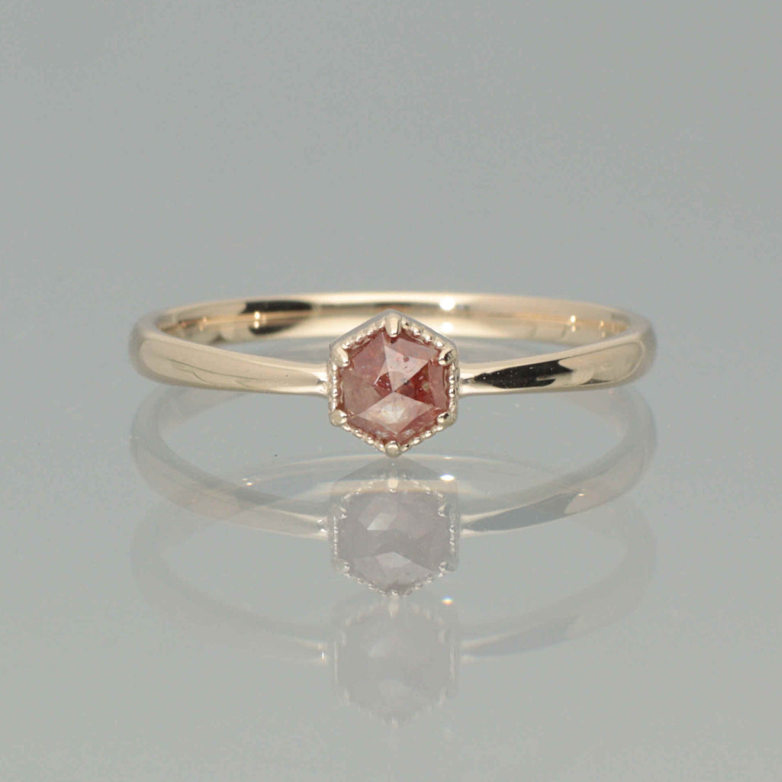 【1点物】K10 ナチュラルダイヤモンド レッド ヘキサゴンカット ミル リング