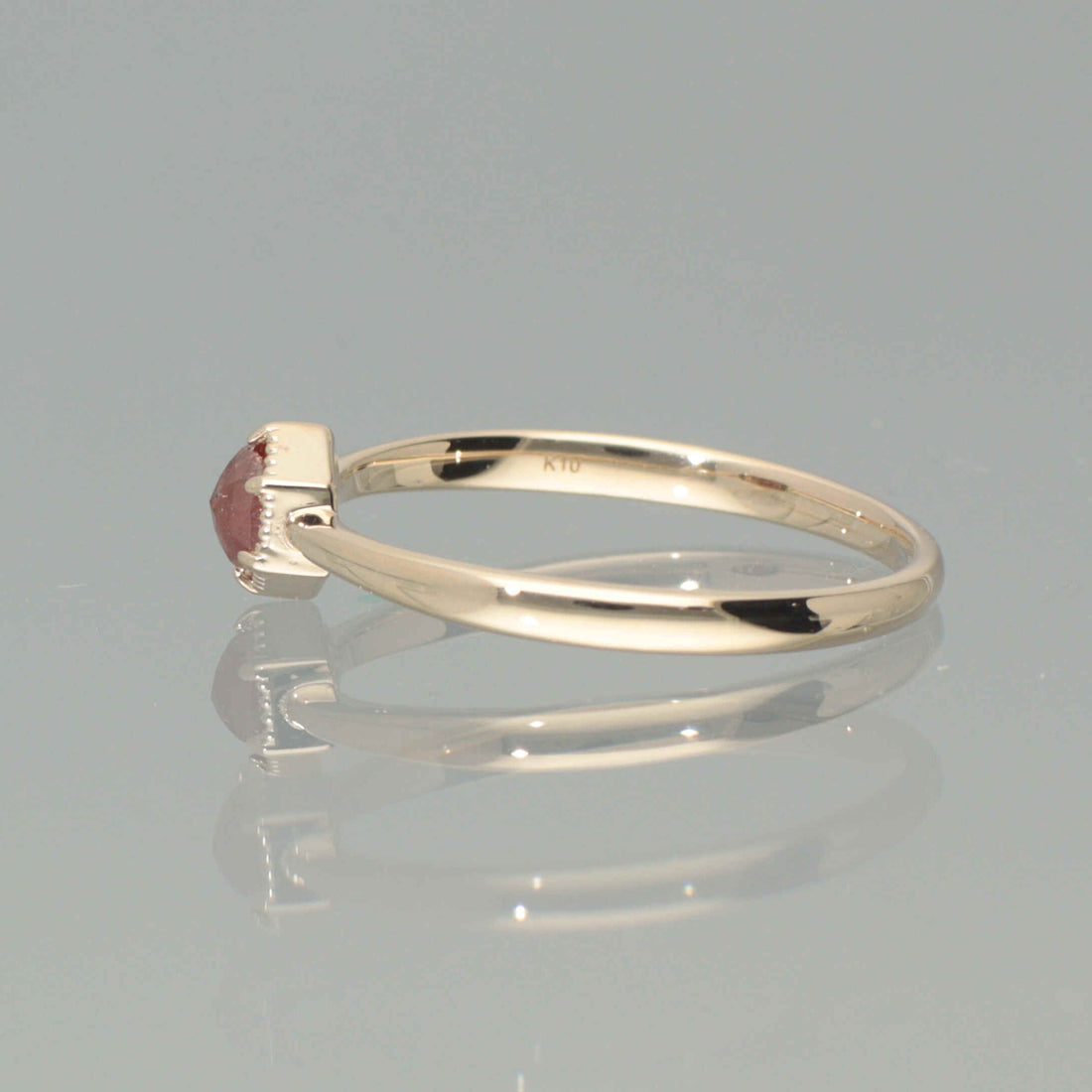 【1点物】K10 ナチュラルダイヤモンド レッド ヘキサゴンカット ミル リング