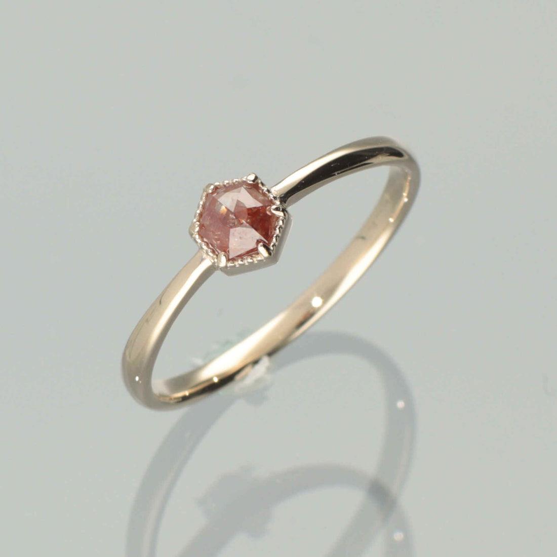 【1点物】K10 ナチュラルダイヤモンド レッド ヘキサゴンカット ミル リング