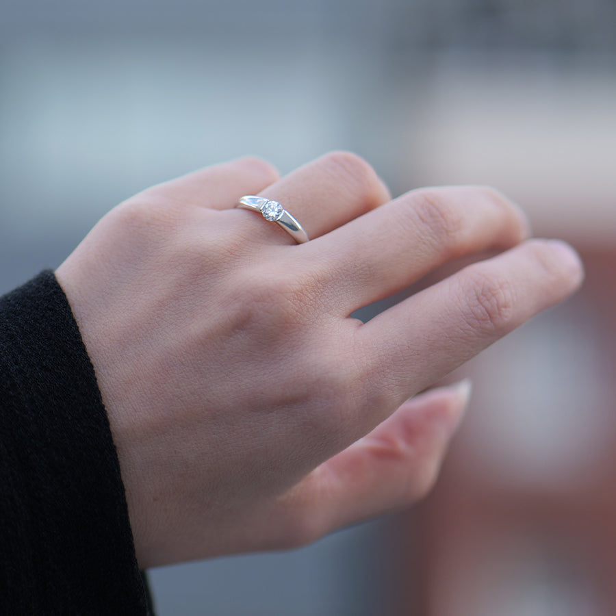 プラチナ K18 ダイヤモンド 0.3ct 伏せ込みデザイン リング