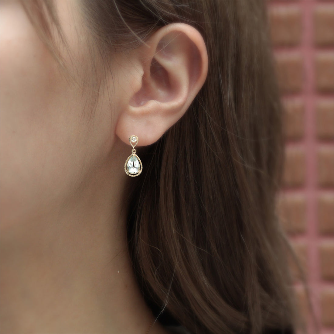 K10 アクアマリン ペアシェイプ ダイヤモンド ミル ピアス